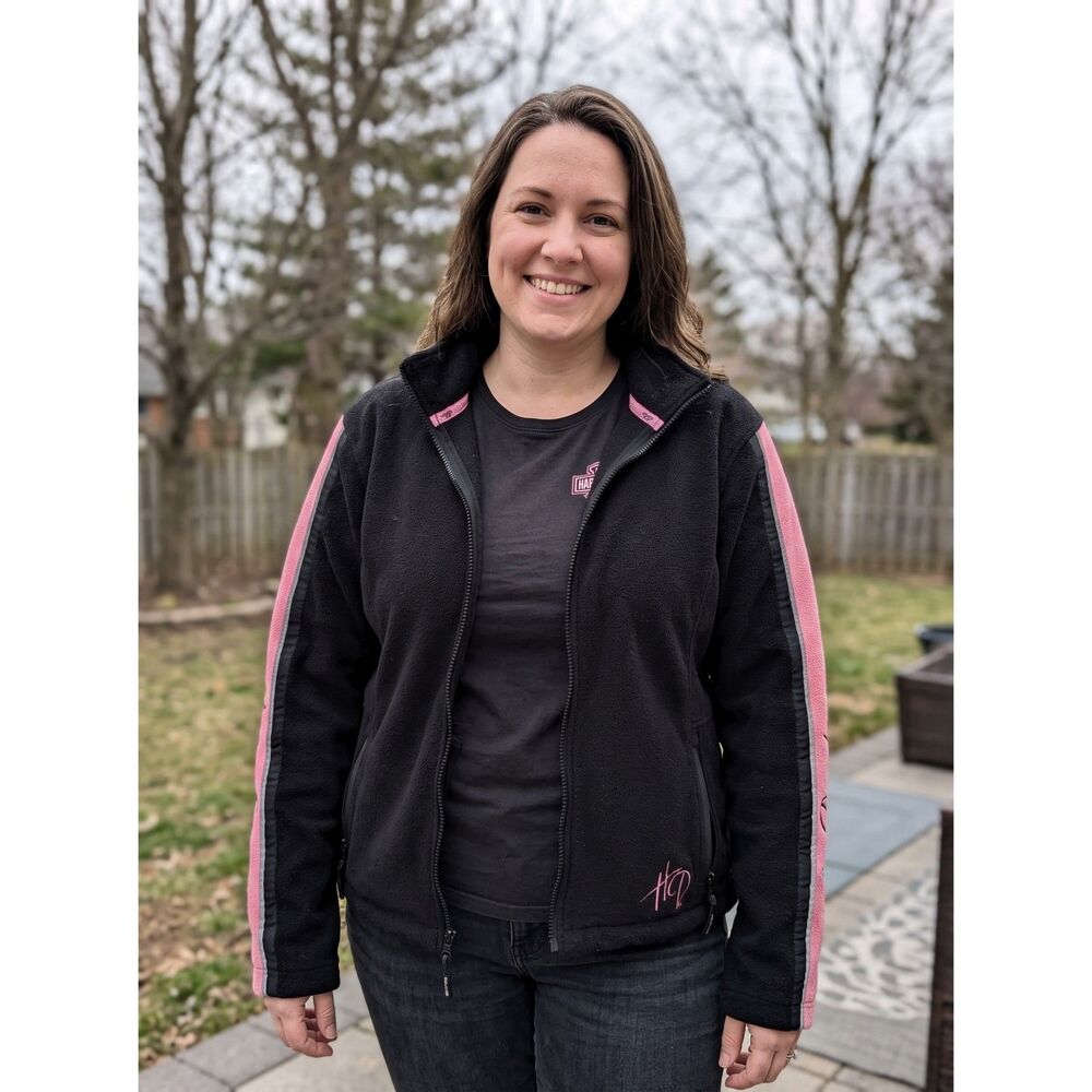 Harley-Davidson Full Zip Fleece Jacket Women's XL Black Pink Mock Neck